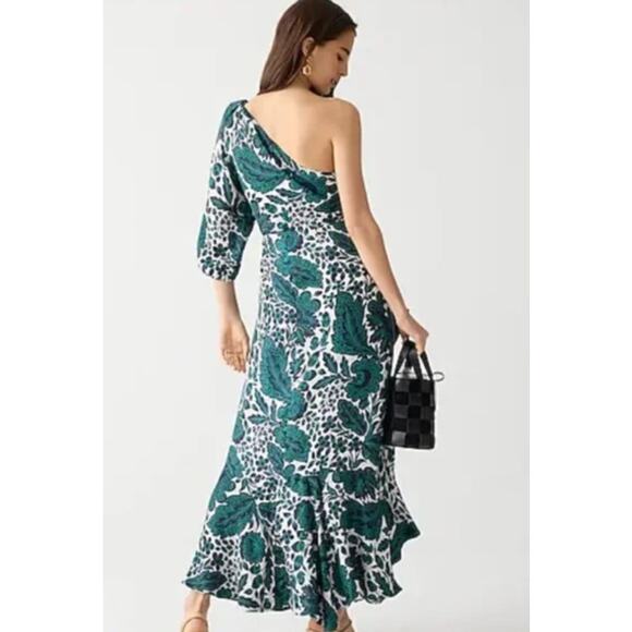 J CREW COLLECTION emerald green white floral paisley long ruffle maxi dress - Picture 4 of 15